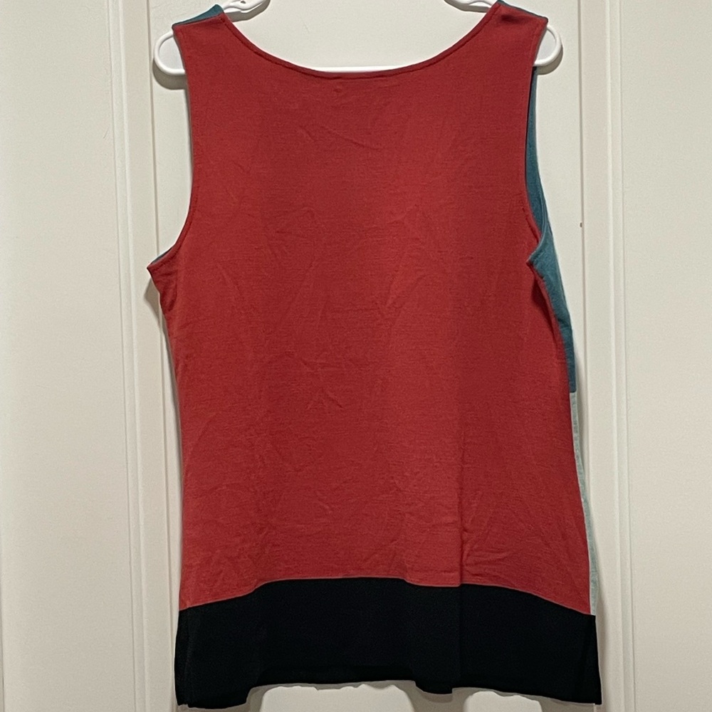 ST JOHN XL Mint Julep Cinnabar Black Caviar Colorblock Sleeveless Wool Knit Tank - Picture 8 of 15